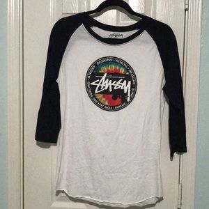 Black and white Stüssy baseball tee